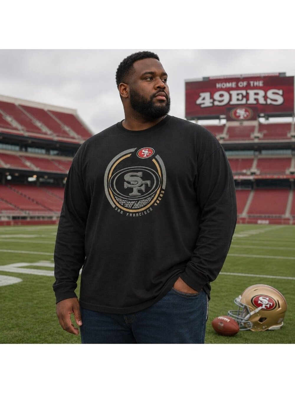 San Francisco 49ers Black Long Sleeve Fanatics Shirt Size 2XL Cotton NFL Apparel